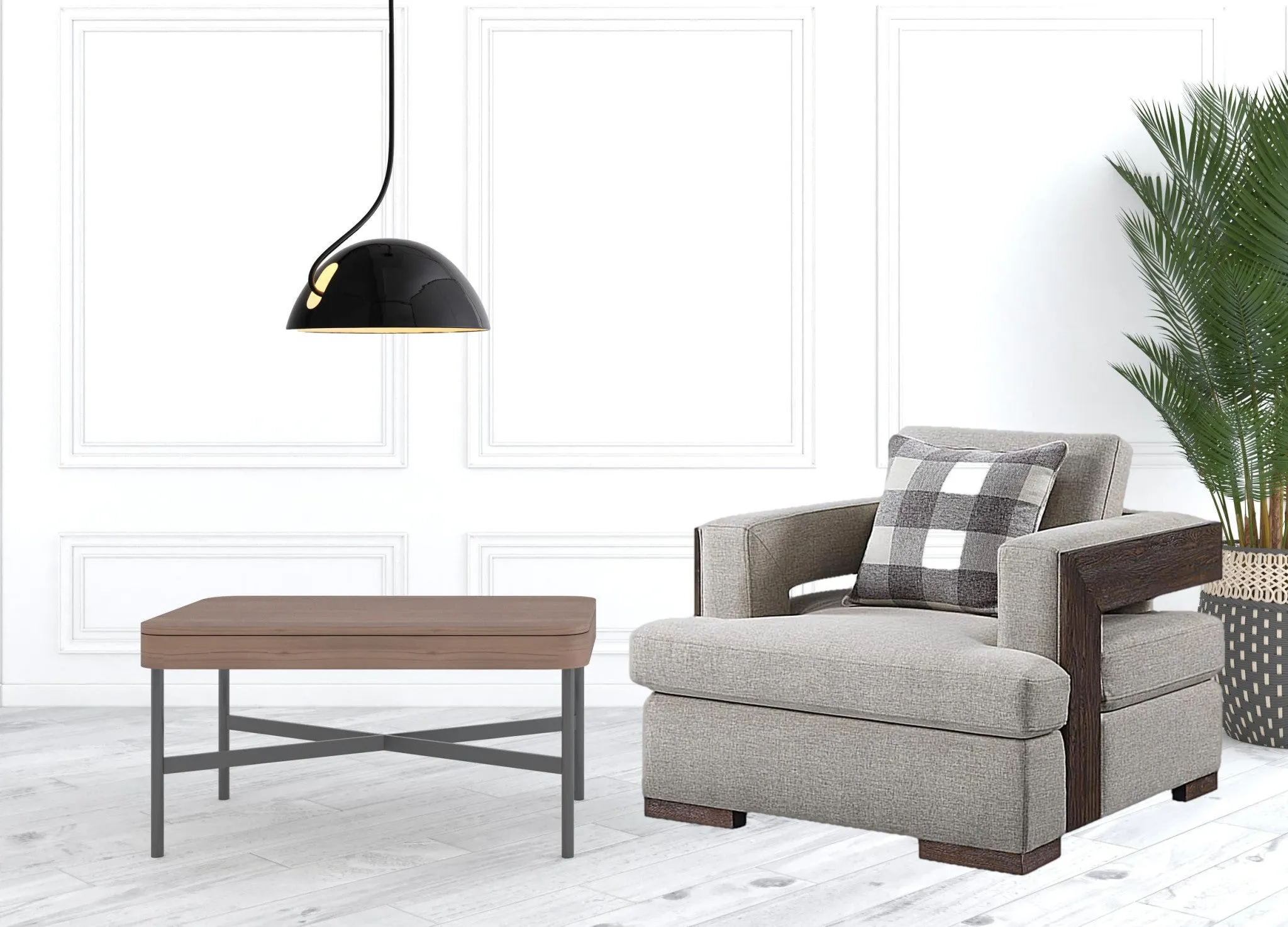 40" Light Gray Fabric And Walnut Arm Chair By Homeroots