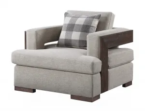 40" Light Gray Fabric And Walnut Arm Chair By Homeroots