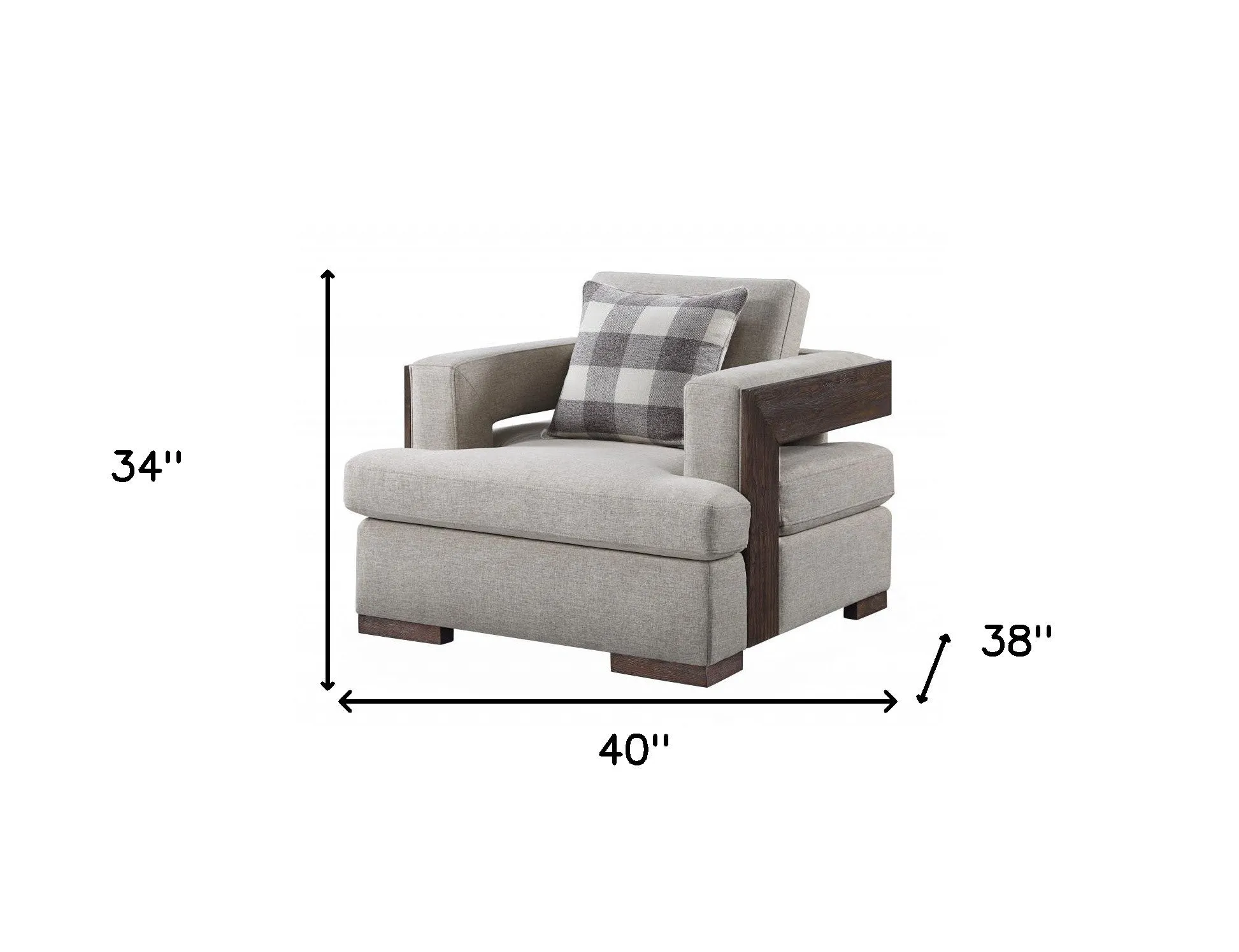 40" Light Gray Fabric And Walnut Arm Chair By Homeroots