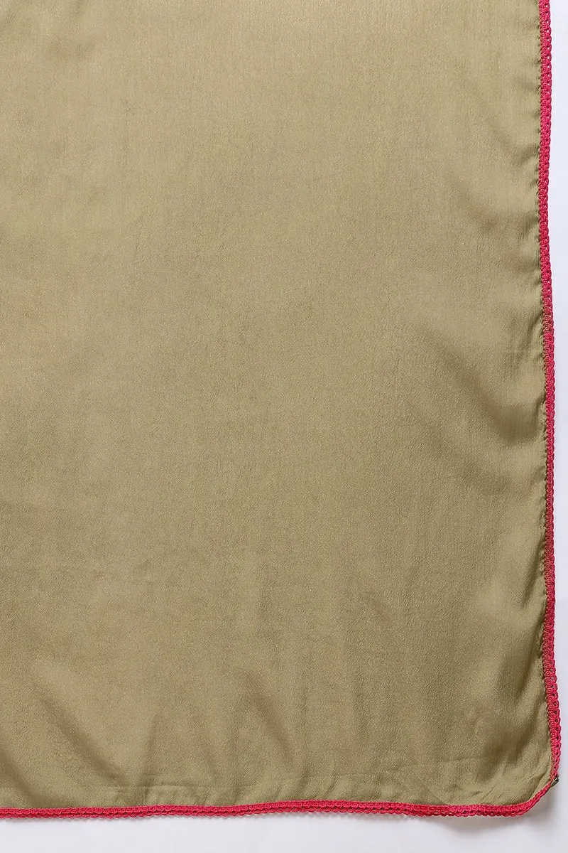 Ahika Olive Green Pure Cotton Solid Embroidered A-Line Suit Set