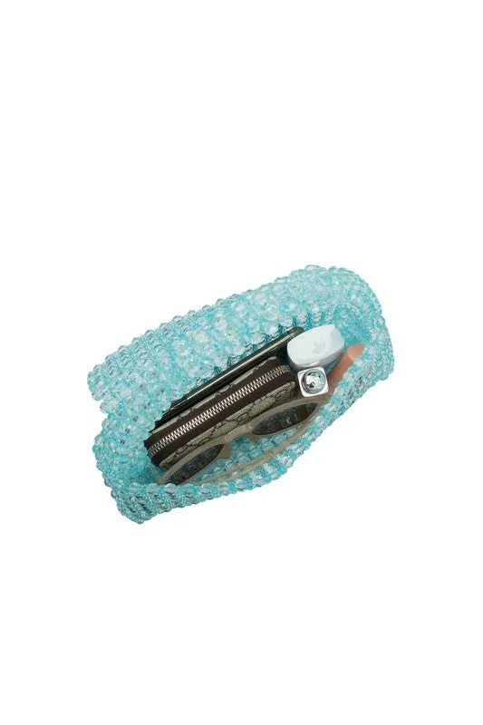 Aqua Sherry Lime Beaded Top Handle Bag