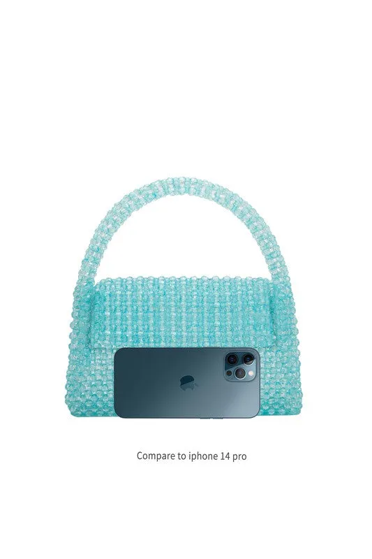 Aqua Sherry Lime Beaded Top Handle Bag