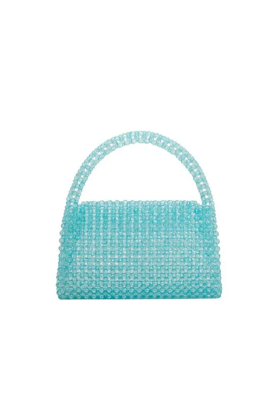 Aqua Sherry Lime Beaded Top Handle Bag