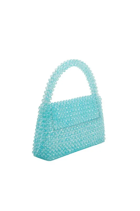 Aqua Sherry Lime Beaded Top Handle Bag