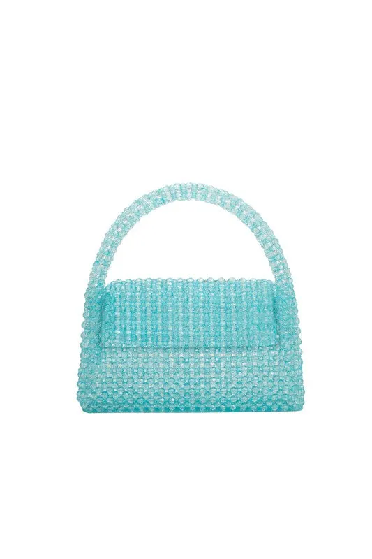 Aqua Sherry Lime Beaded Top Handle Bag