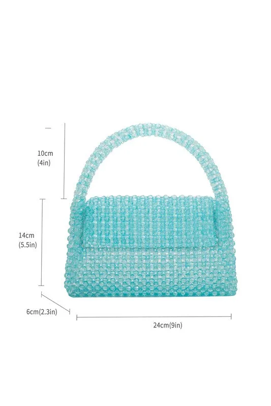Aqua Sherry Lime Beaded Top Handle Bag