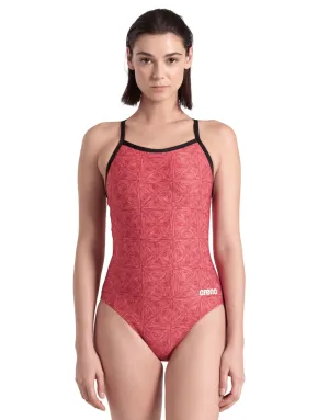 Arena Abstract Tiles Lightdrop Back Swimsuit - Red