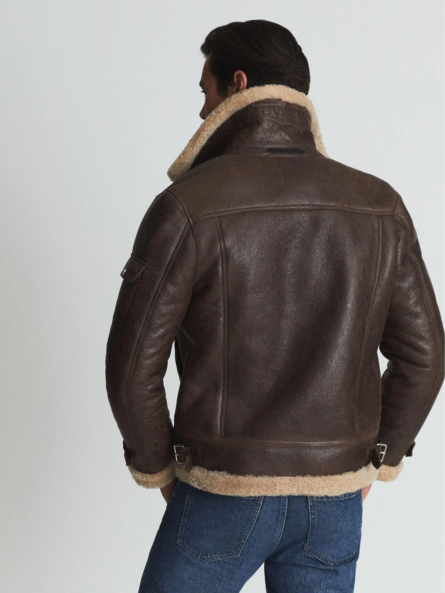 Aviator Brown Leather Shearling Collar Jacket