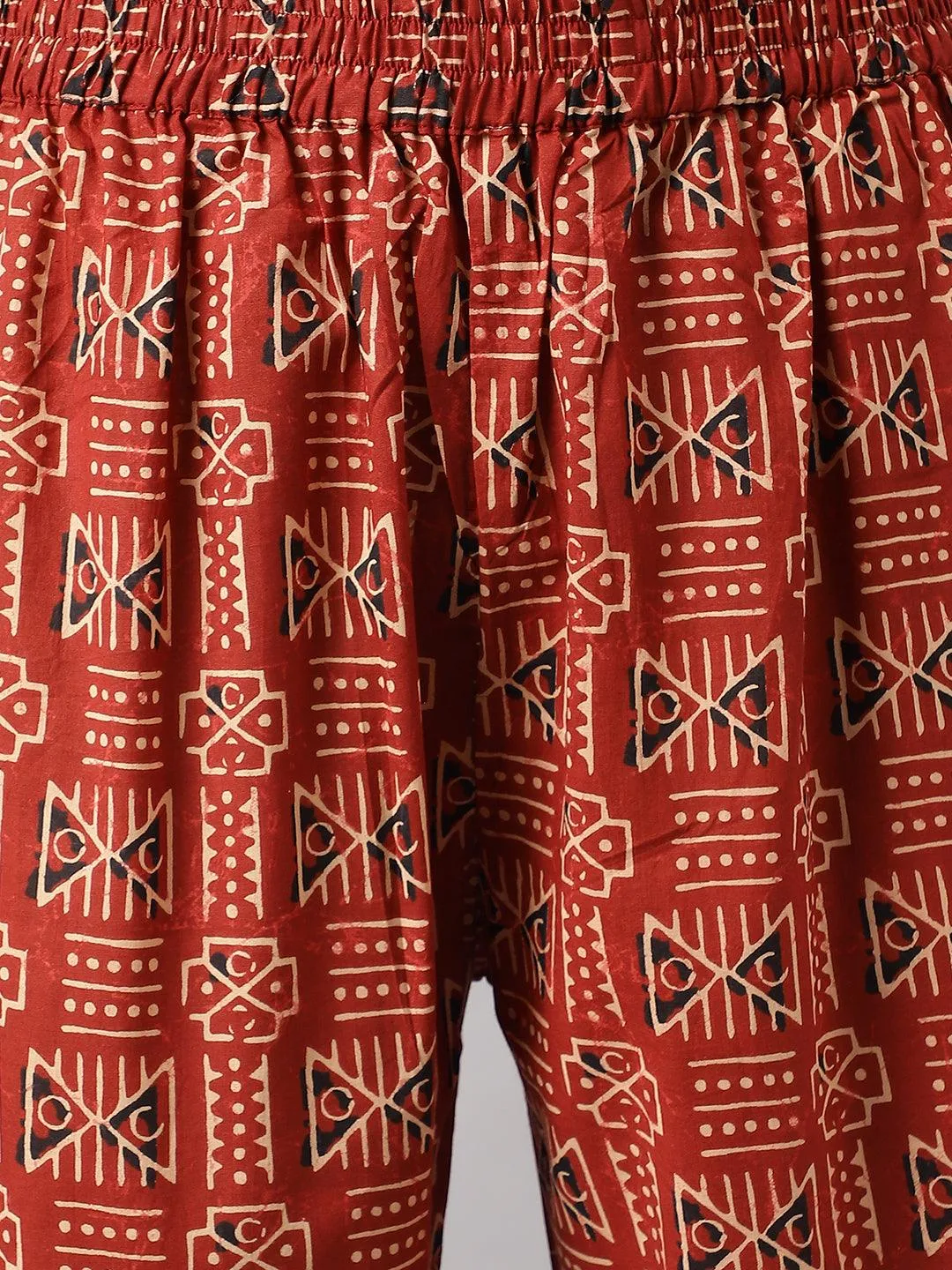 Black and Red Cotton Buti Printed Kurta with hem Cuffed pant set