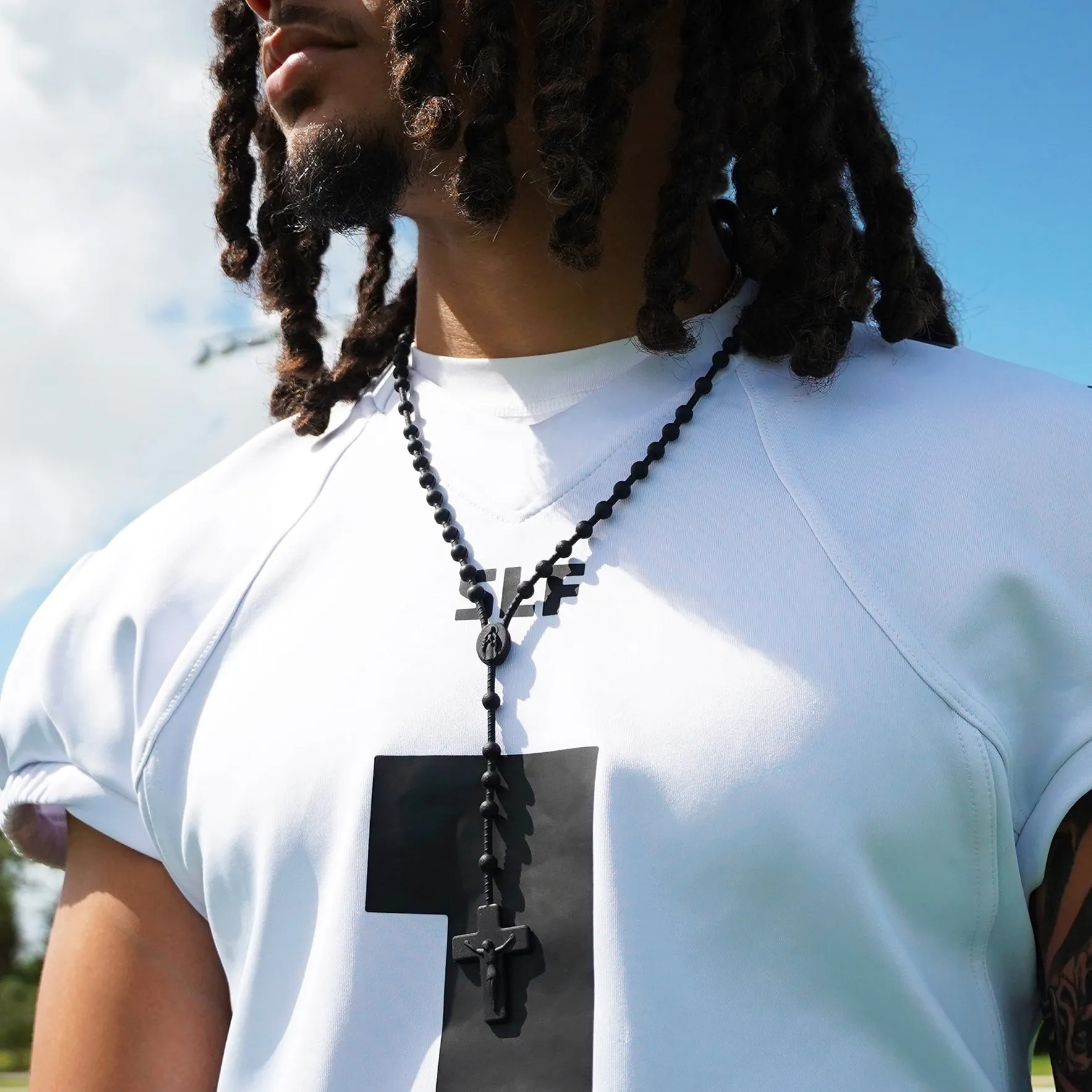 Black Rosary Cross Silicone Necklace