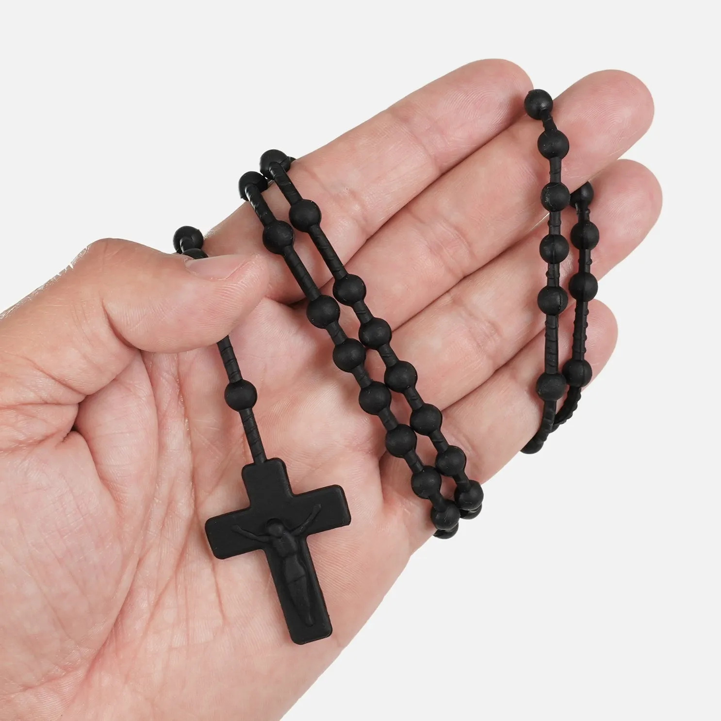 Black Rosary Cross Silicone Necklace