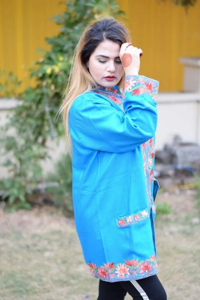 Blue Colour Aari Work Embroidered Jacket With New Designer Paisley Pattern