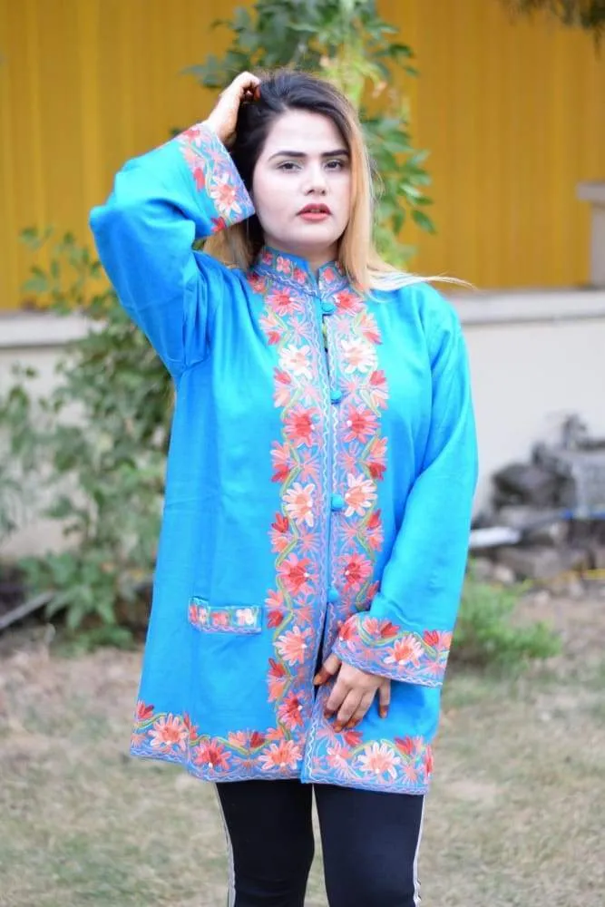 Blue Colour Aari Work Embroidered Jacket With New Designer Paisley Pattern