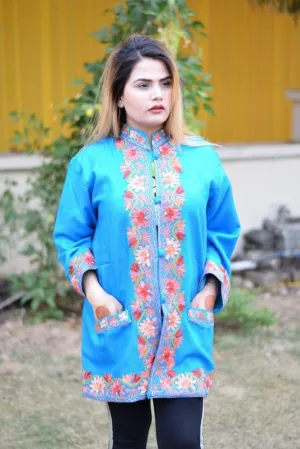 Blue Colour Aari Work Embroidered Jacket With New Designer Paisley Pattern