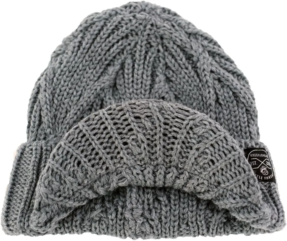 Born to Love Knuckleheads Gray Boy's Baby Visor Beanie Hat with Stripes Detail