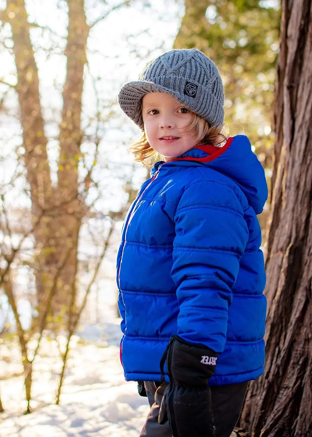 Born to Love Knuckleheads Gray Boy's Baby Visor Beanie Hat with Stripes Detail