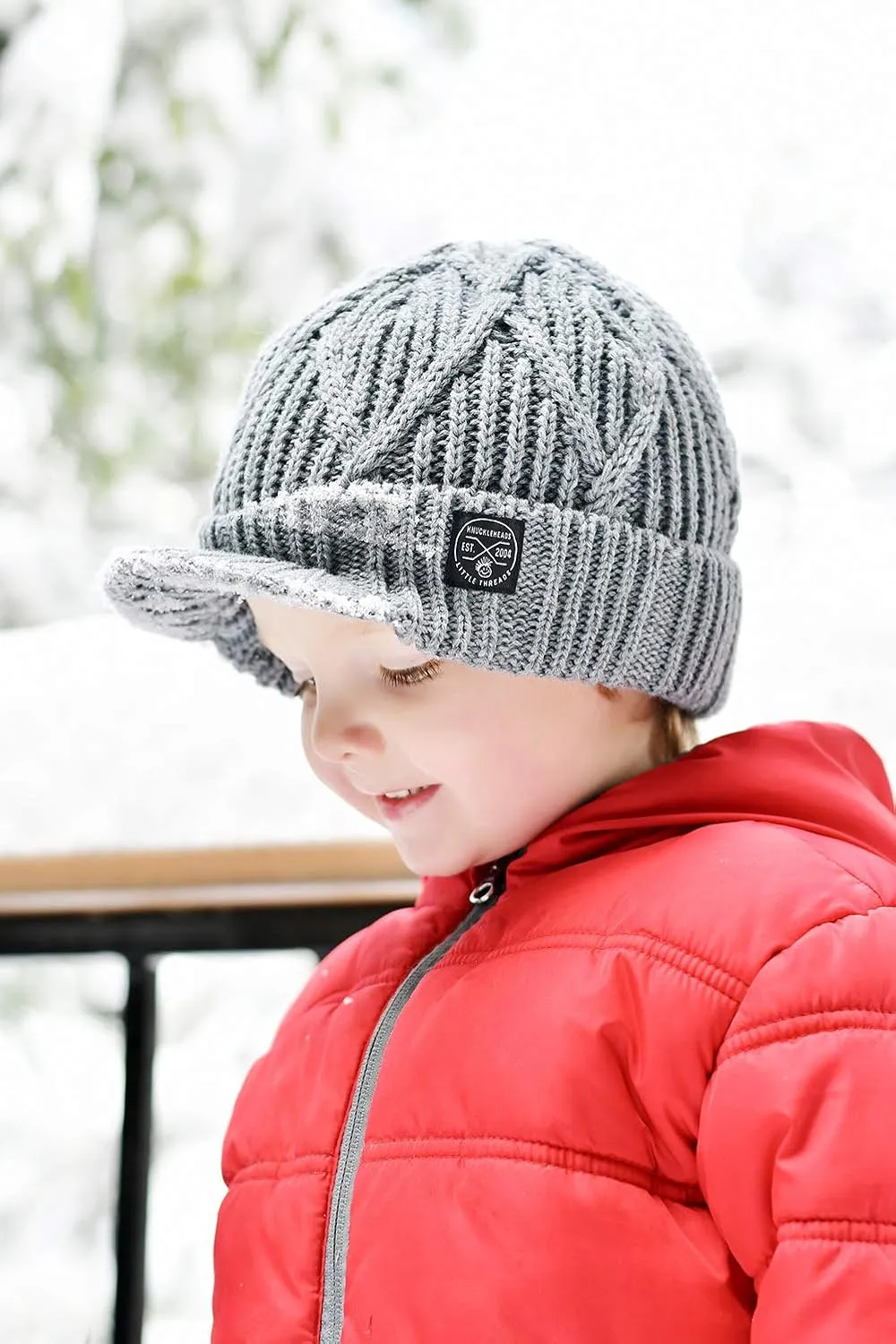 Born to Love Knuckleheads Gray Boy's Baby Visor Beanie Hat with Stripes Detail