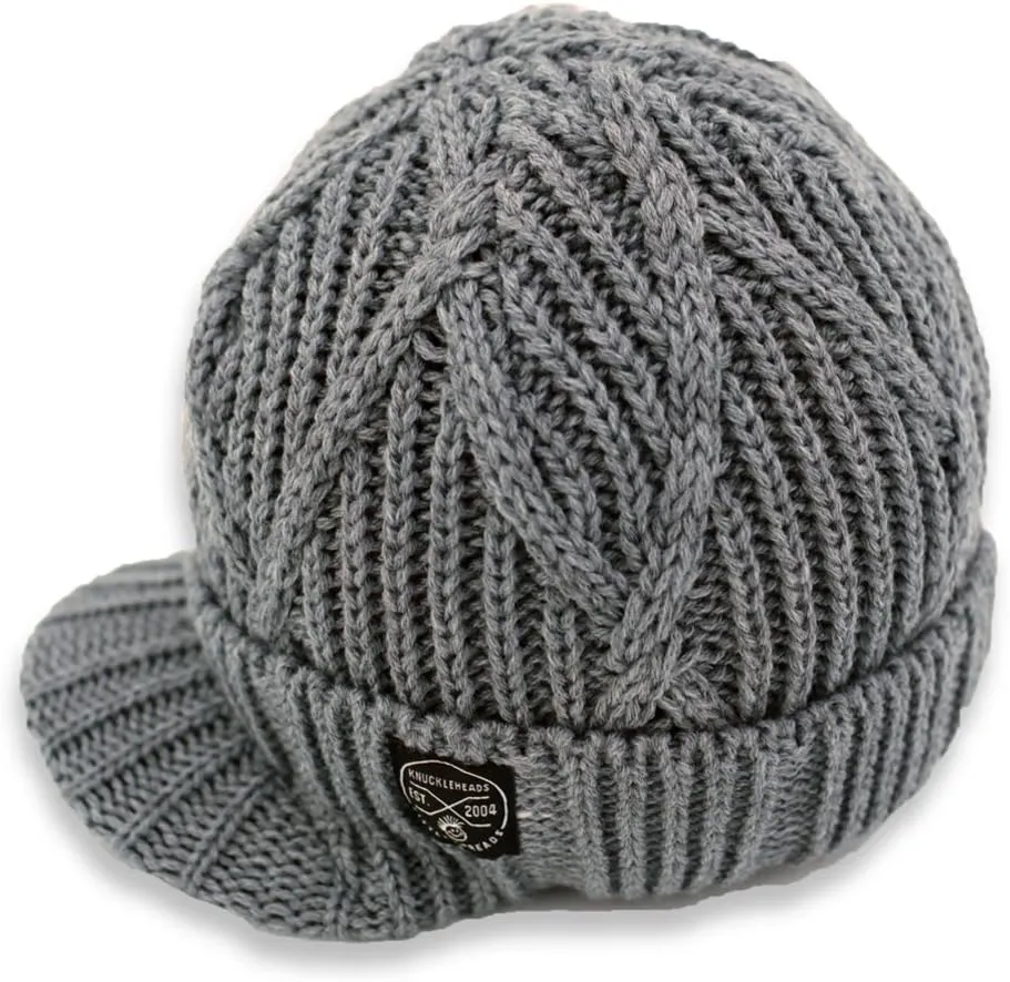 Born to Love Knuckleheads Gray Boy's Baby Visor Beanie Hat with Stripes Detail
