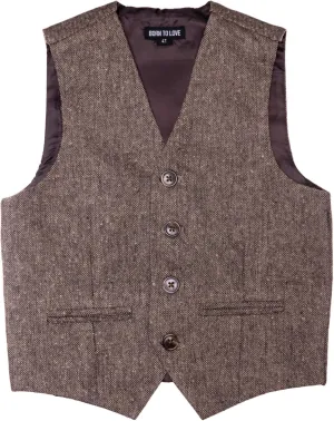 Born to Love Vest for Baby Toddler Kids Ring Bearer Pageboy Wedding Formal Herringbone Outfit