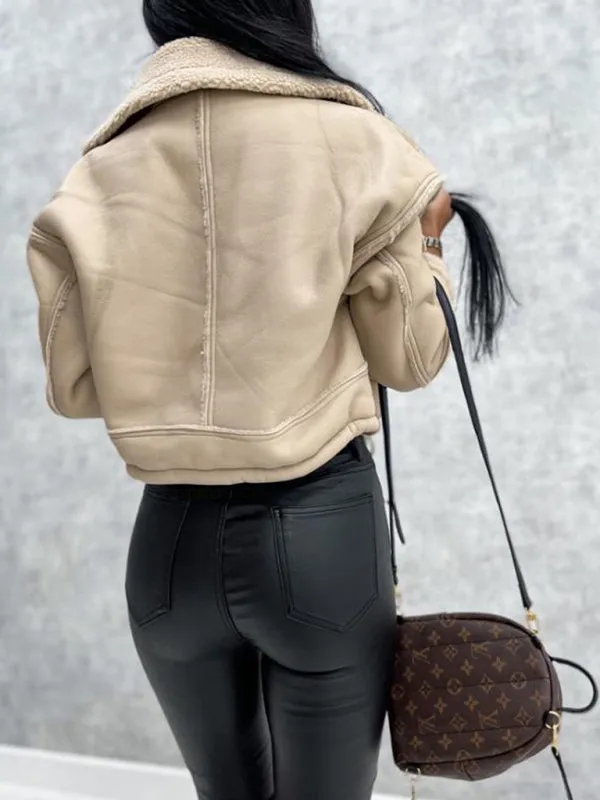 Faux Leather Teddy Bear Bomber Jacket
