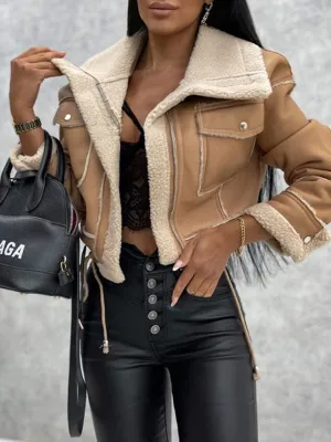 Faux Leather Teddy Bear Bomber Jacket