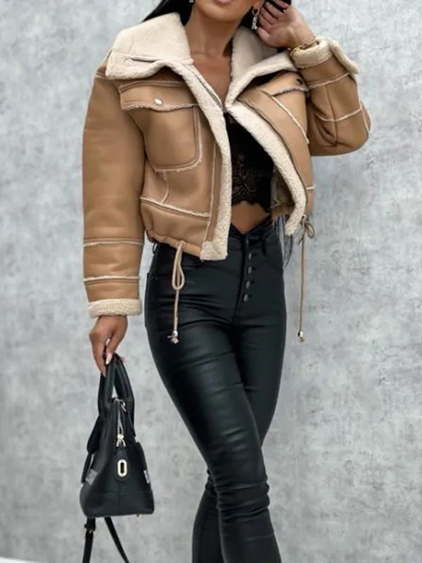 Faux Leather Teddy Bear Bomber Jacket