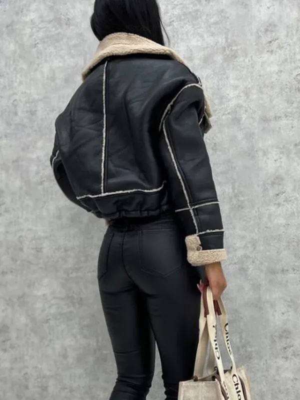 Faux Leather Teddy Bear Bomber Jacket