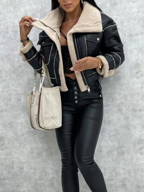 Faux Leather Teddy Bear Bomber Jacket