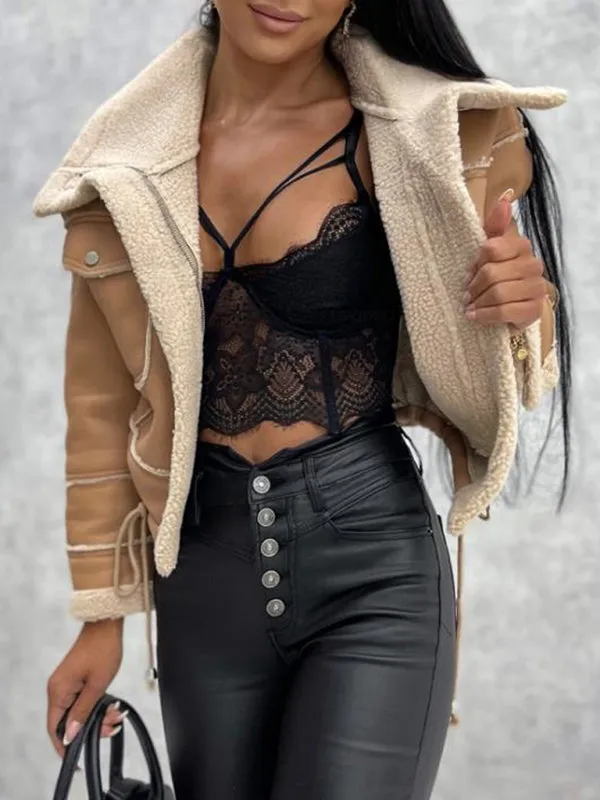 Faux Leather Teddy Bear Bomber Jacket