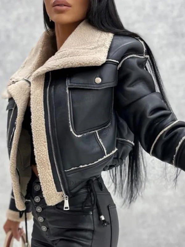 Faux Leather Teddy Bear Bomber Jacket