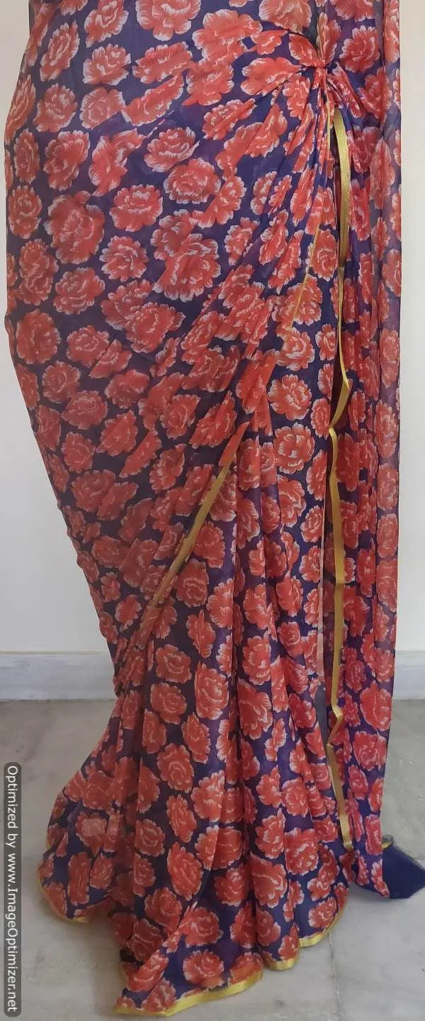 Floral Printed Chiffon Chinon Saree SHV02