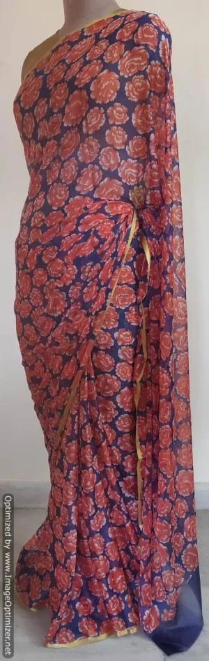 Floral Printed Chiffon Chinon Saree SHV02