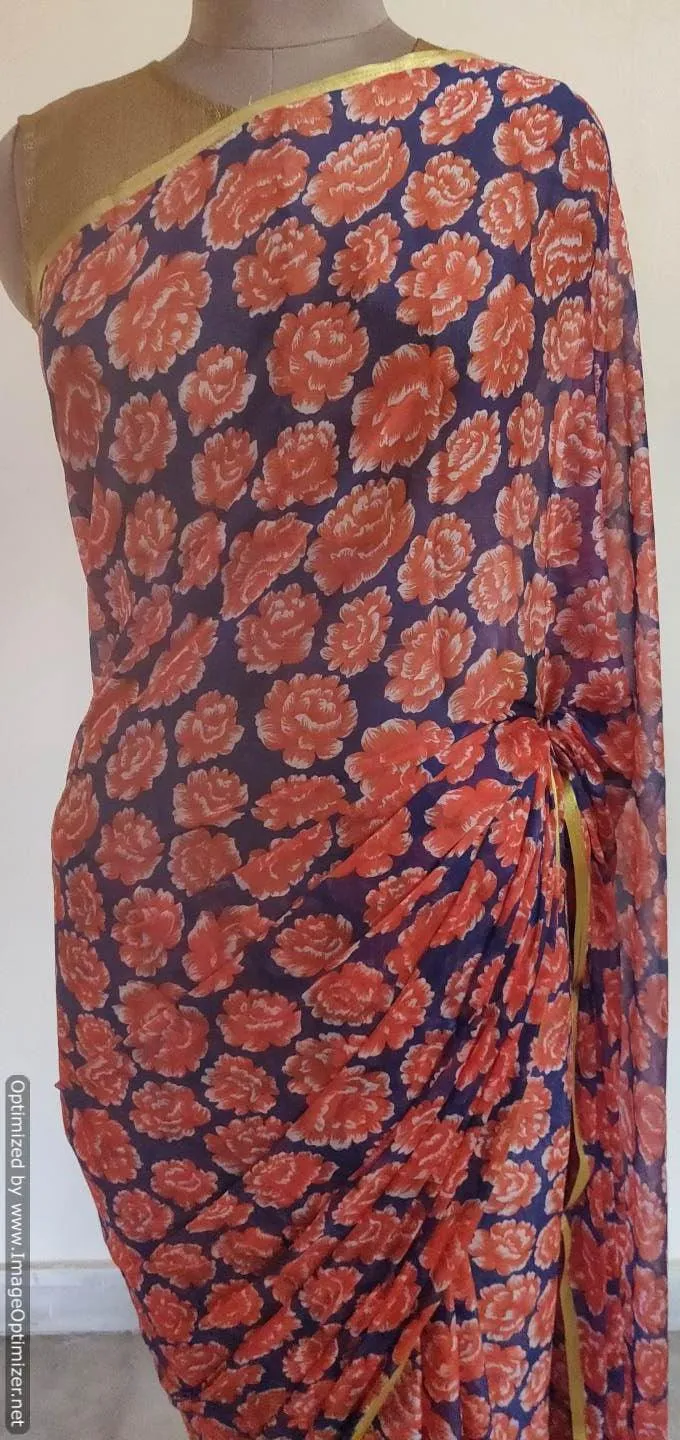 Floral Printed Chiffon Chinon Saree SHV02