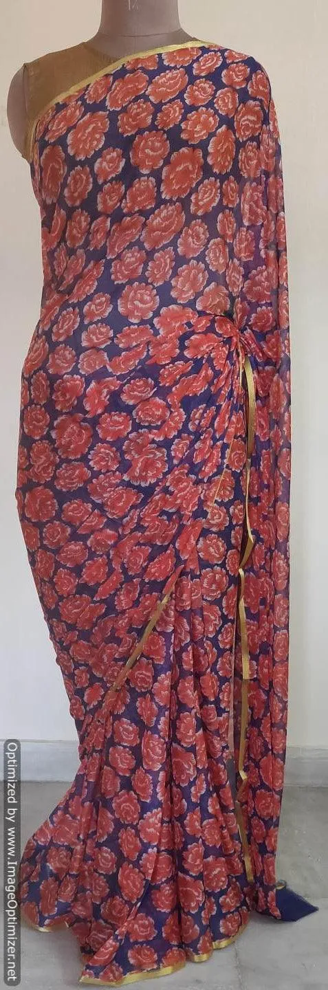 Floral Printed Chiffon Chinon Saree SHV02