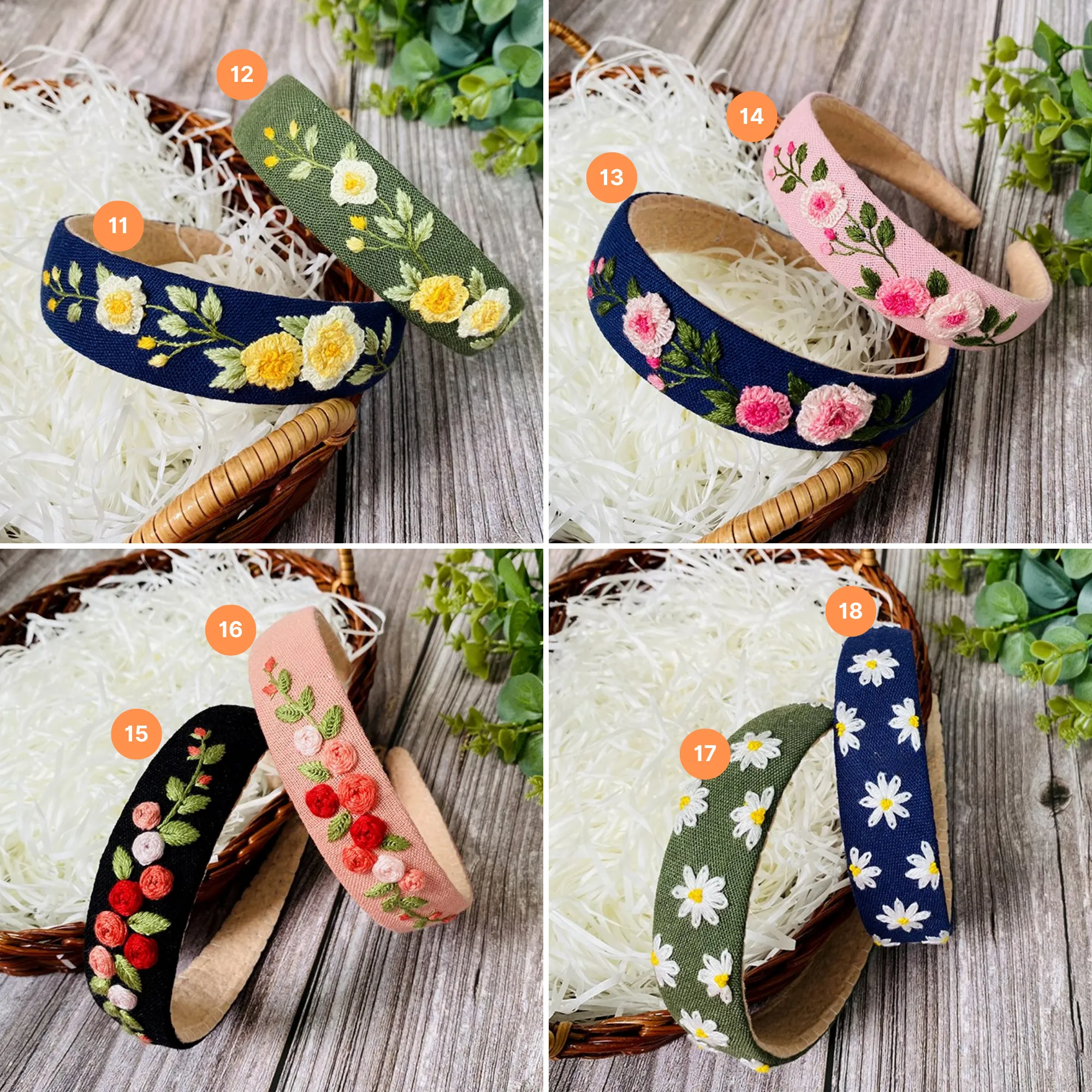 Hand Floral Embroidered Headband, Embroidered Hairband, Daisy Hairband, Women headband