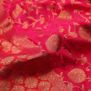 Handwoven Cherry Red Banarasi Silk Sari - WIISHNIKARIDNAM0088