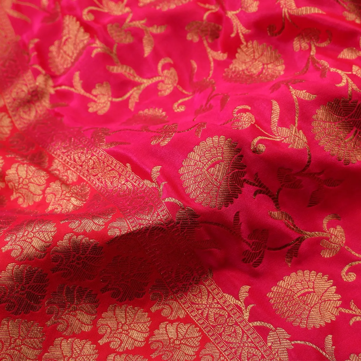 Handwoven Cherry Red Banarasi Silk Sari - WIISHNIKARIDNAM0088