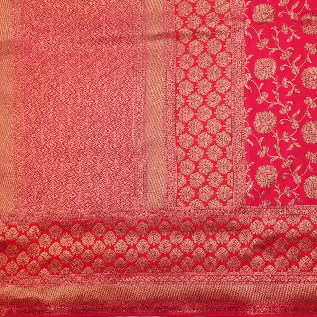 Handwoven Cherry Red Banarasi Silk Sari - WIISHNIKARIDNAM0088
