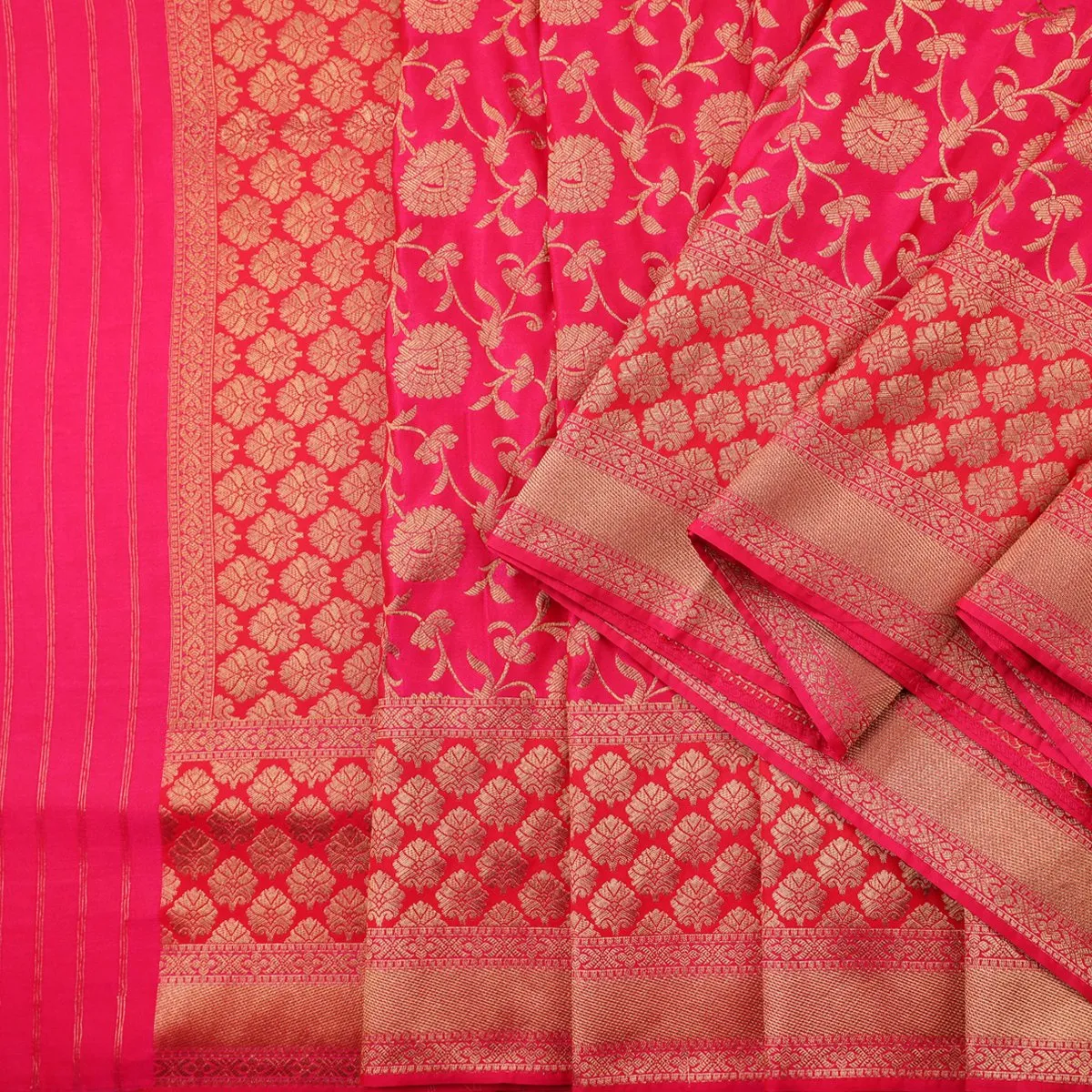 Handwoven Cherry Red Banarasi Silk Sari - WIISHNIKARIDNAM0088
