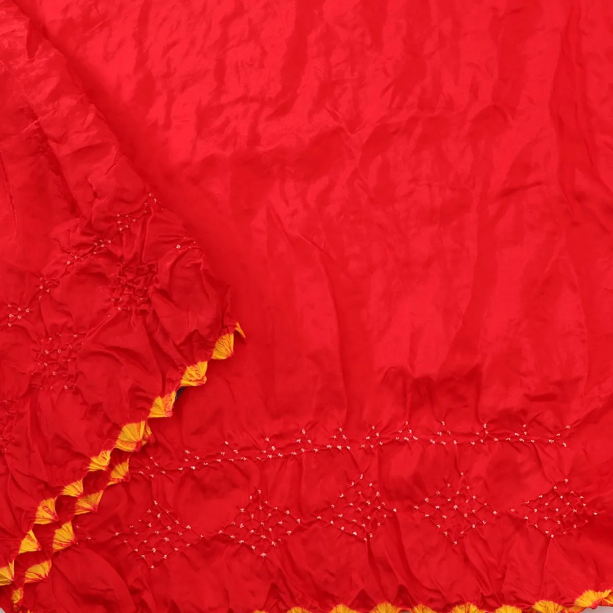 Handwoven Tomato Red Bandhani Habutai Silk Sari - WIIAJB268 121(2)