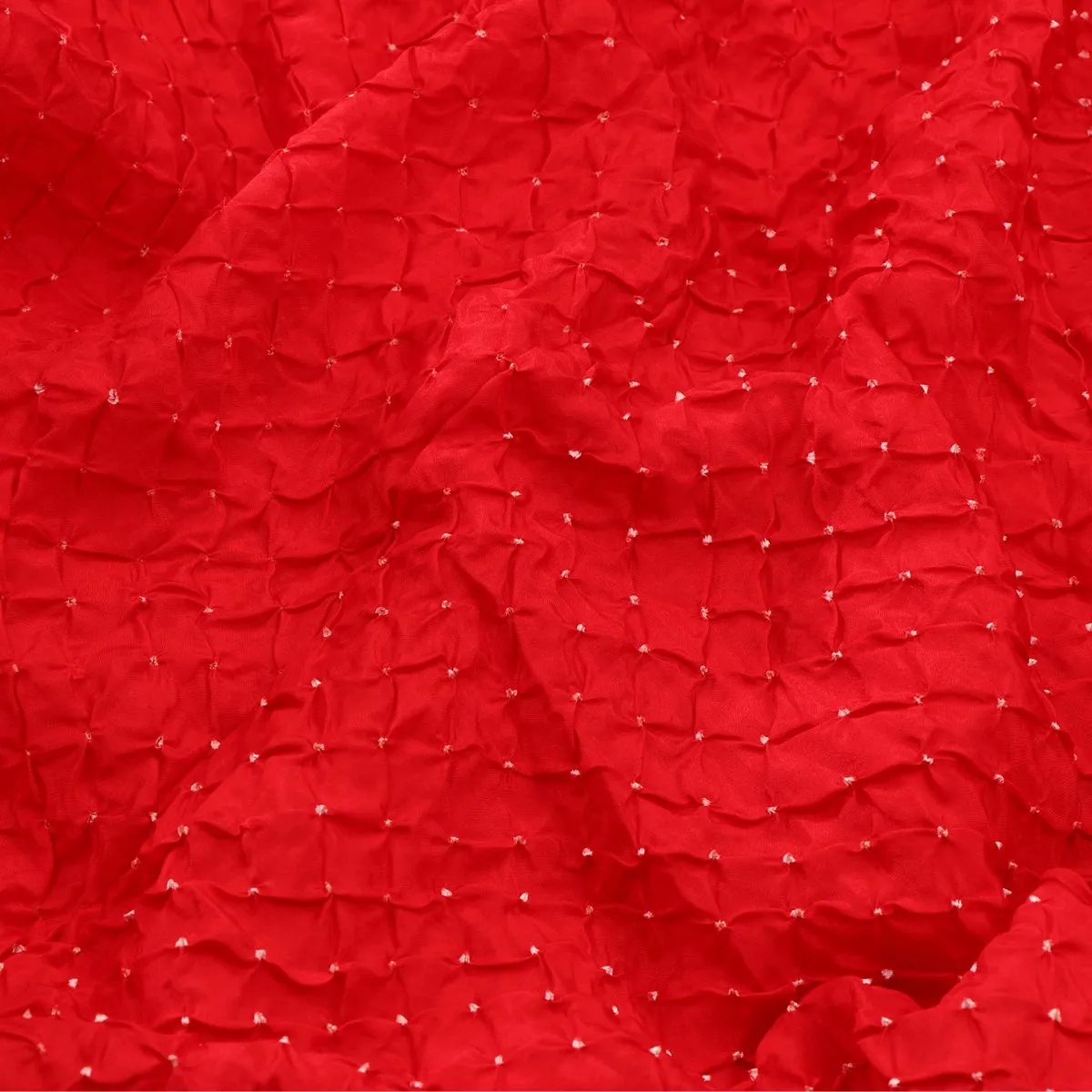 Handwoven Tomato Red Bandhani Habutai Silk Sari - WIIAJB268 121(2)
