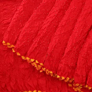 Handwoven Tomato Red Bandhani Habutai Silk Sari - WIIAJB268 121(2)