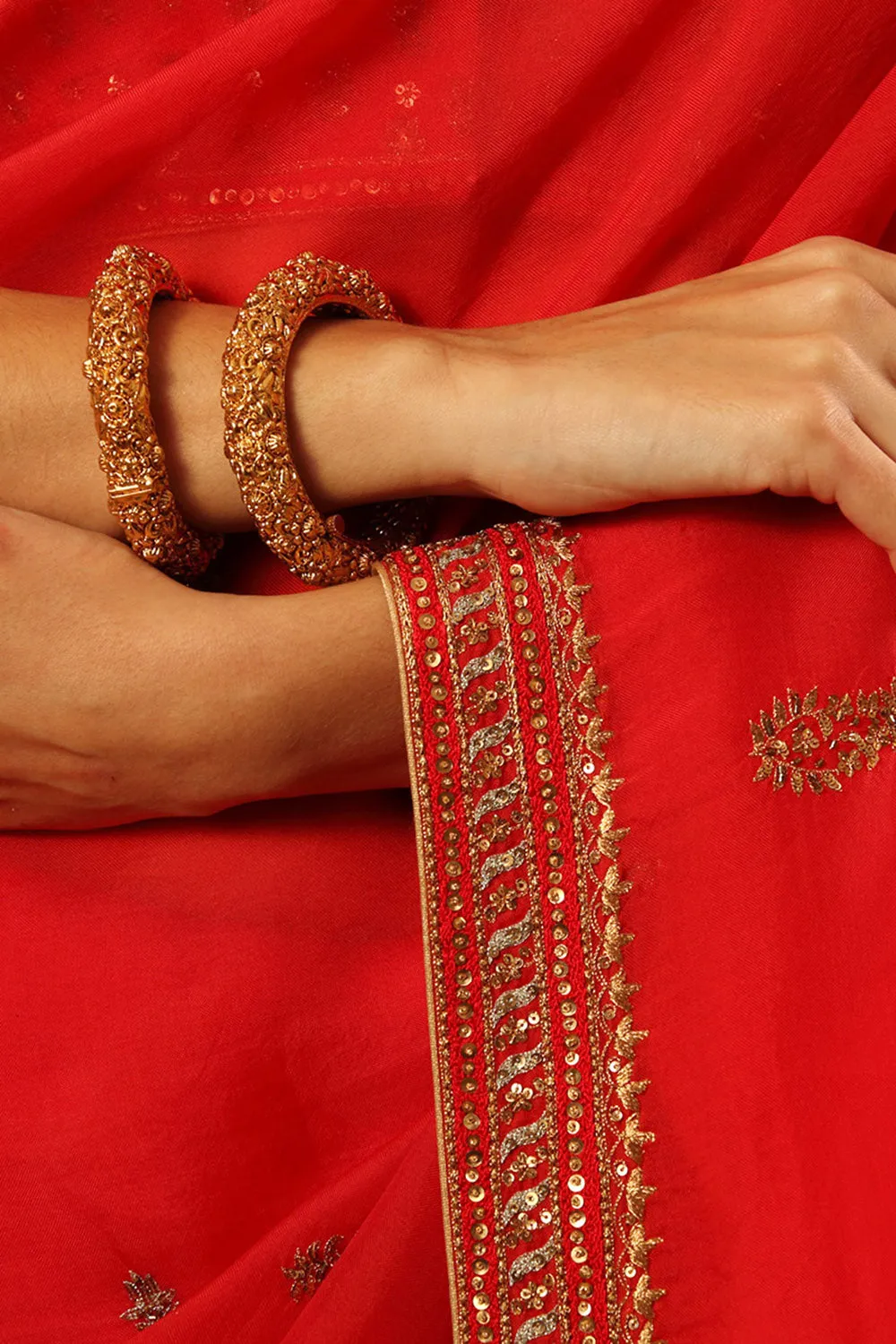 Handwoven Tomato Red Silk Organza Saree Set