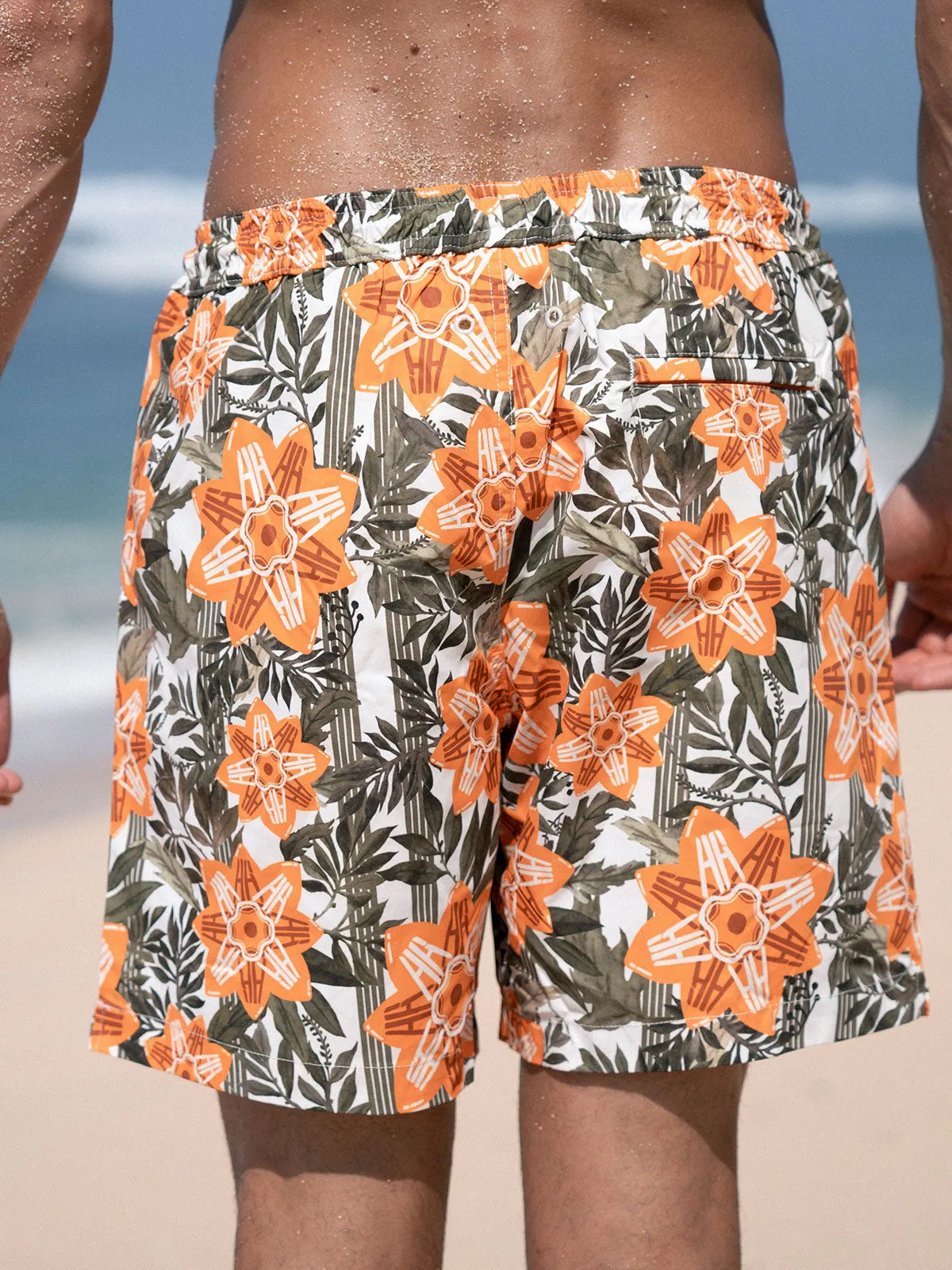 Hapnix® - The Orange Floral Men's 7" Swim Trunks