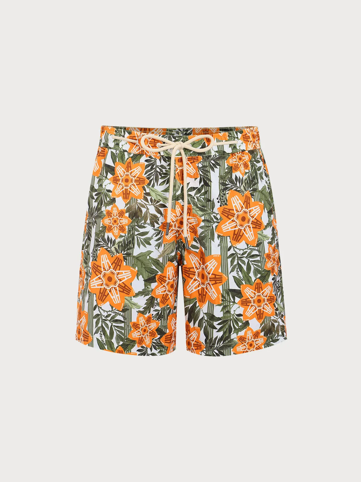 Hapnix® - The Orange Floral Men's 7" Swim Trunks