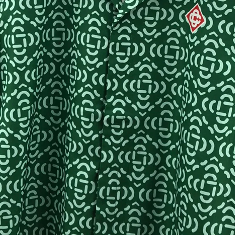Hawaiian Green Geometric Print Loose Shirt