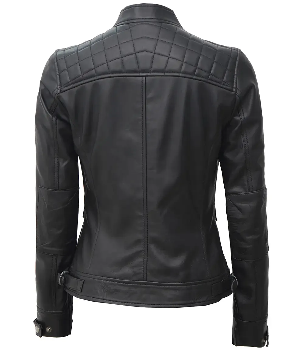 Johnson Tall Women Black Cafe Racer Leather Jacket