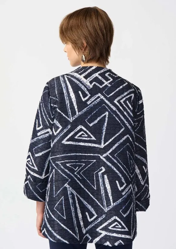 Joseph Ribkoff Midnight Blue/Vanilla Geometric Print Swing Asymmetric Jacket 241291