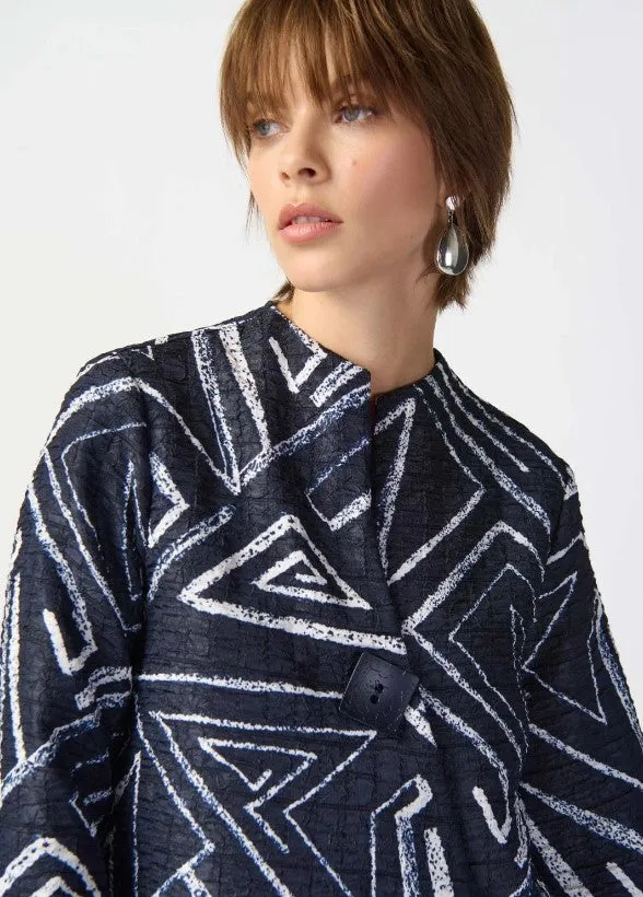 Joseph Ribkoff Midnight Blue/Vanilla Geometric Print Swing Asymmetric Jacket 241291
