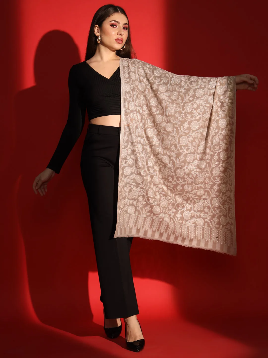 Kashmiri Embroidered Shawl for Women: Elegant Sozni embroidery Kashmiri Shawl Collection